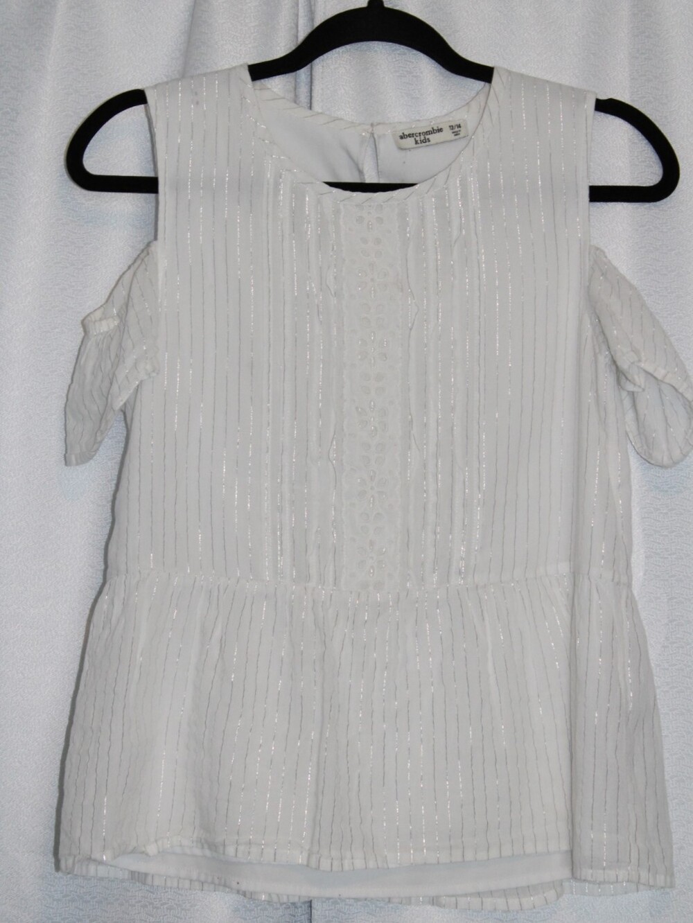 Abercrombie Kids Metallic Stripe Cold Shoulder Top Size 13/14
